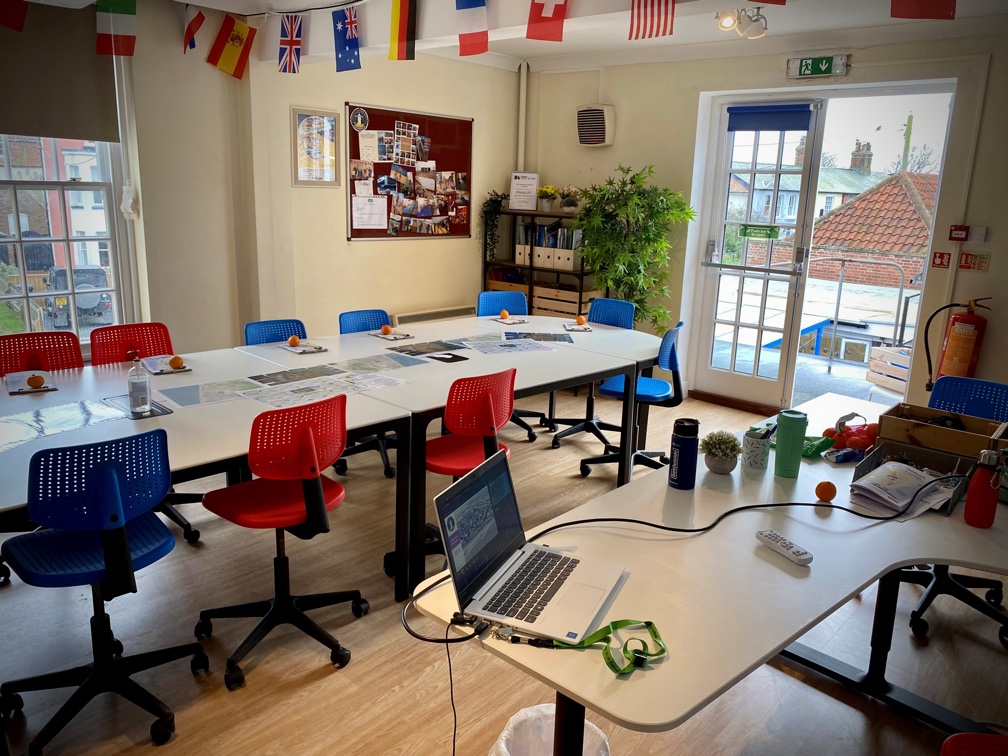 Classroom with flags in Southwold Arts Centre